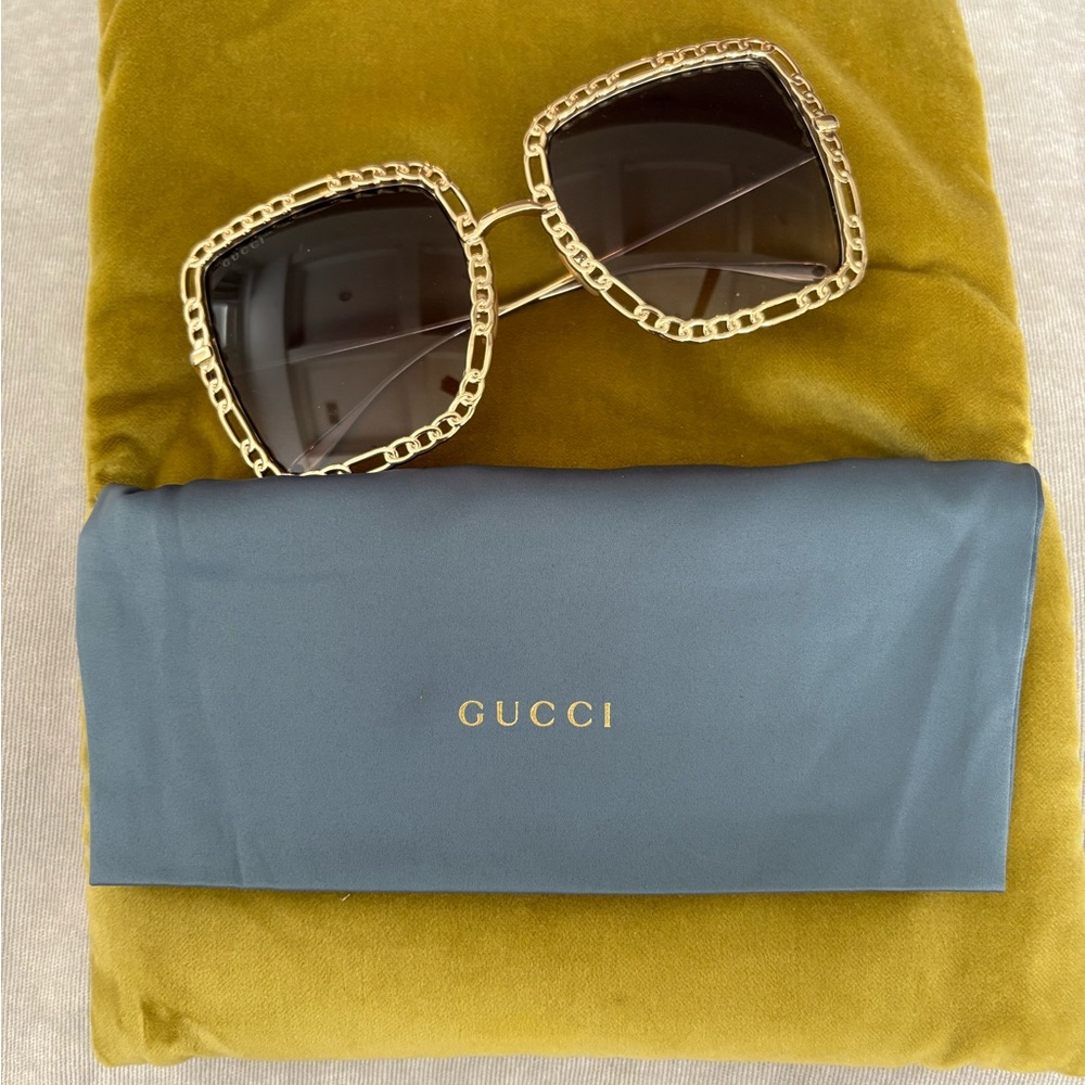 Gucci Gold and Blue Women's Sunglasses